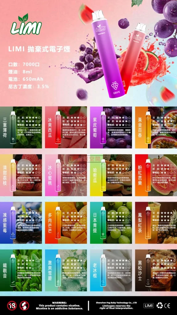 LIMI-7000口-一次性電子煙-口味選購圖 LIMI-7000口-一次性電子煙-口味選購圖